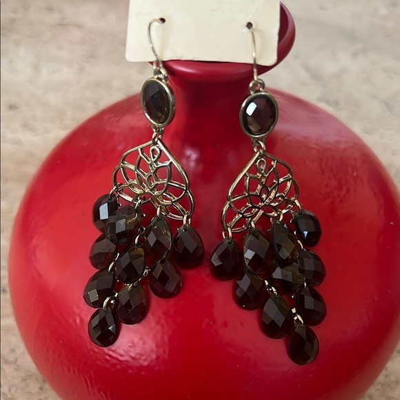 Black Filigree Cluster Earrings with Intricate Design - Picture 1 of 6